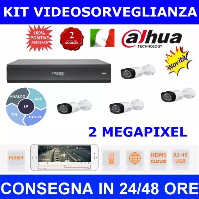 KIT videosorveglianza HDCVI Dahua 4CH+ 4 Telecamere dahua 2 MEGAPIXEL  IBRIDO