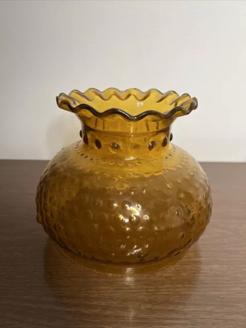 Vintage Amber Glass Hobnail Hurricane OIL ELECTRIC Lamp Shade 6 3/4 " Fitter