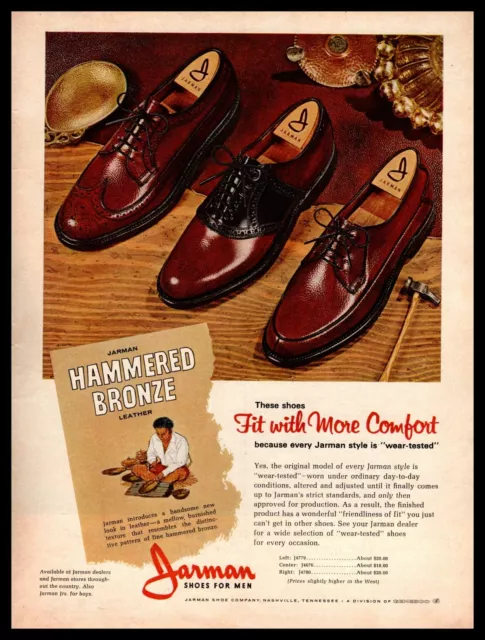 1965 Jarman Hammered Bronze Leather Saddle Wingtip Derby Shoes Vintage Print Ad
