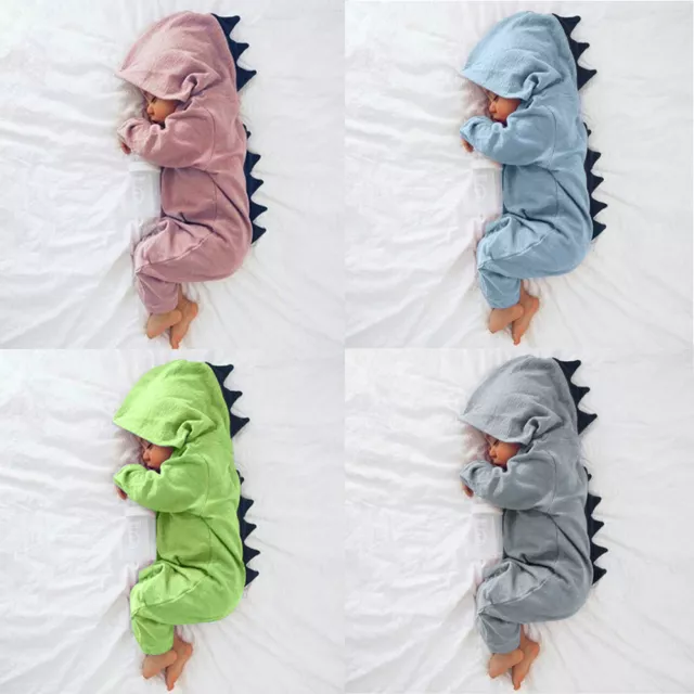 Newborn Infant Baby Boy Girl Dinosaur Hooded Romper Jumpsuit Clothes Outfit New