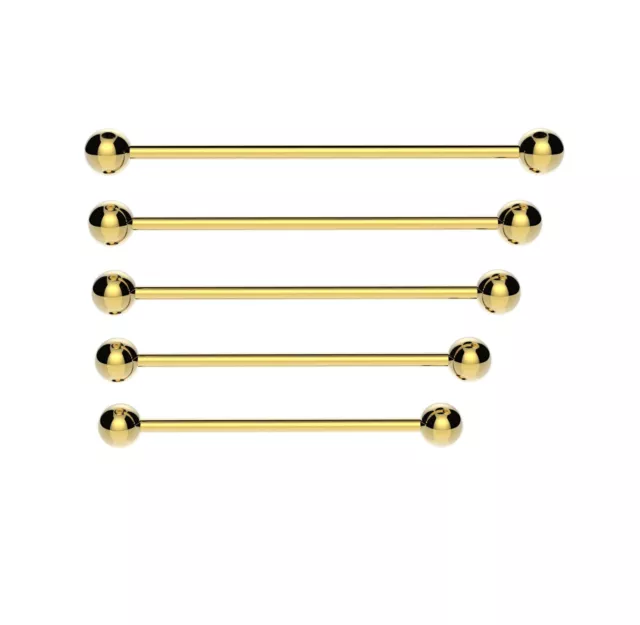 Industrial Scaffold Barbell Ear Piercing Bar Surgical Steel GOLD  With BALLS
