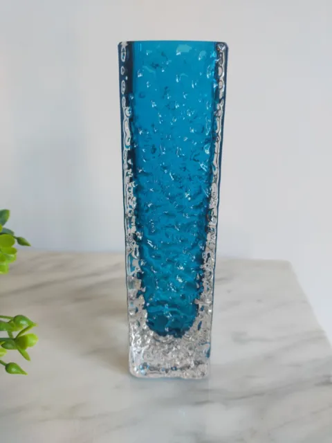 Whitefriars Geoffrey Baxter 1960s Blue Vase Nailhead Textured Kingfisher  9683