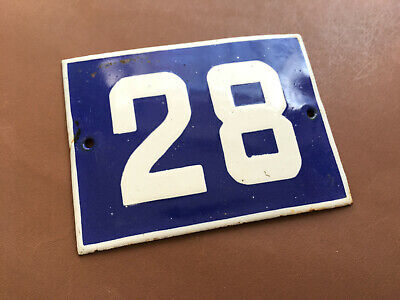 ANTIQUE VINTAGE FRENCH ENAMEL SIGN HOUSE NUMBER 28 DOOR GATE SIGN BLUE 1950's