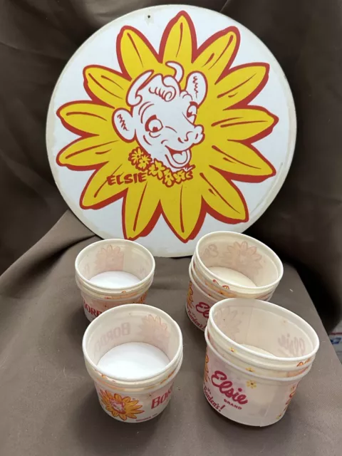 Vintage Bordens double sided round sign with Elsie the cow + Ice Cream Cups