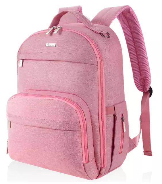 Diaper Bag Backpack Pink Multifunction Baby Travel w/Diaper Mat Stroller Clips