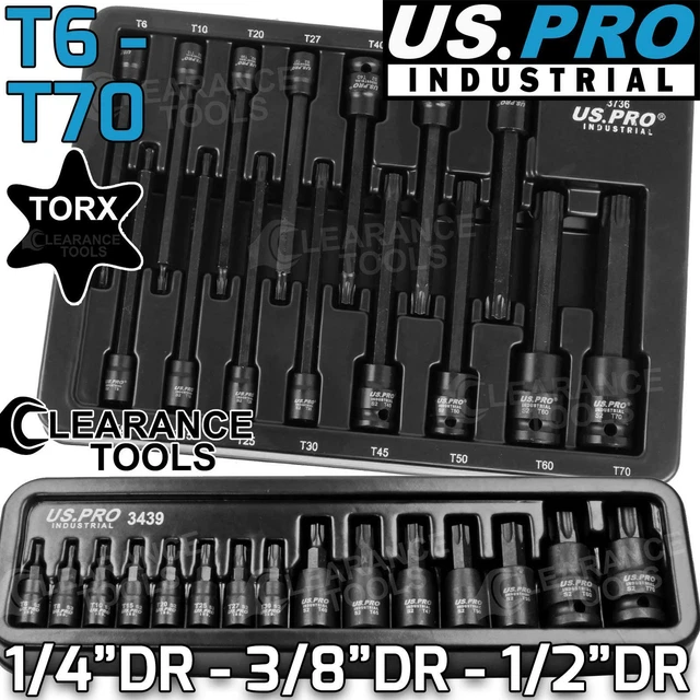 US PRO Impact Torx Bit Socket Set – 10pc 1/2” Drive T20 To T70 – Black Chrome 3592