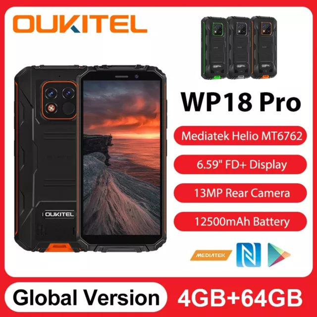 Original OUKITEL WP18 Pro IP68 Waterproof Phone 12500mAh Android 12 4GB+64GB NFC