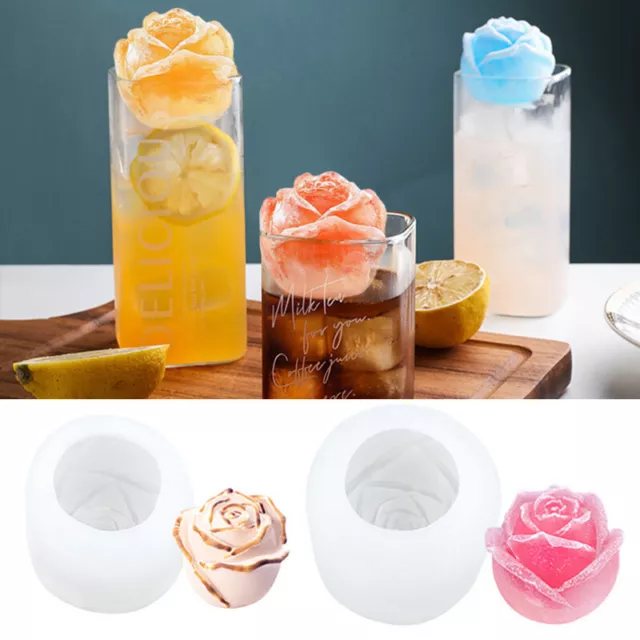 3D Rosa Forma Cubito Hielo Molde Silicona para Hornear Helado Flor  <