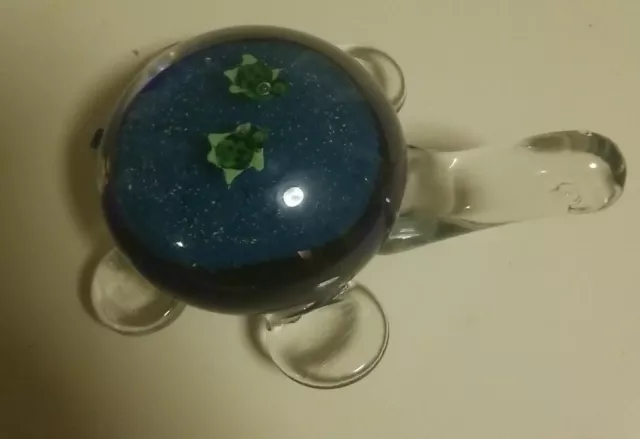 Hand Blown Art Glass Paperweight Blue Turquoise Sea Turtle with babies on back