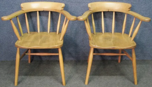 Pair Of Captains Or Pub Armchairs Victorian Style Solid Elm And Beech