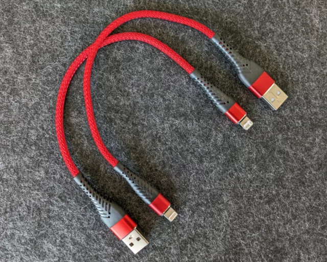 2x Ladekabel Datenkabel 20cm kurz 8-pin rot Knickschutz für iPhone iPod iPad