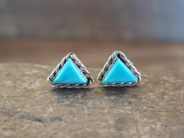 Zuni Indian Sterling Silver Triangular Turquoise Post Earrings by Cachini