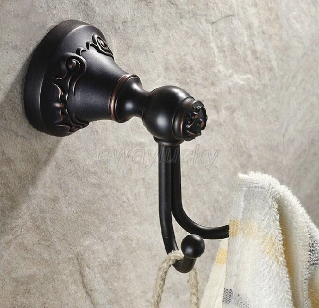 Oil Rubbed Brass Hooks Coat Hat Clothes Robe Double Holder Rack Hook Wall Hanger