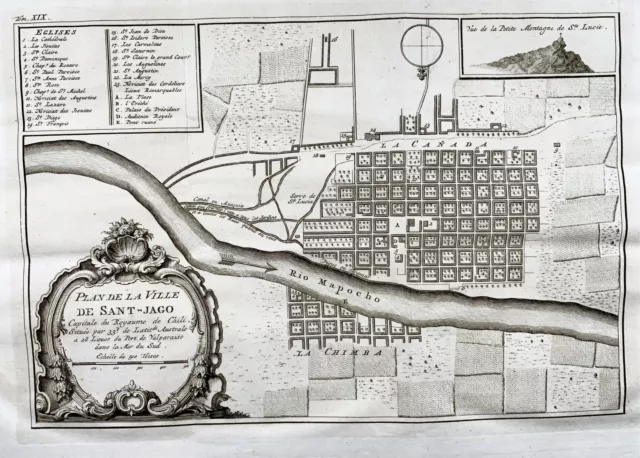 1751 'Plan de la ville DE Sant Jago du Chili'. Santiago de Chile, map, Bellin