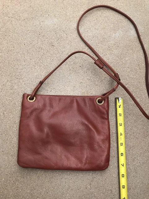 MARGOT genuine LEATHER  Crossbody Brown bag purse ZIP TOP front pocket 50" strap 2