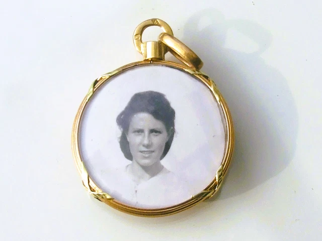 Grand Pendentif Porte-photos Ancien 1920/30 En Alpacca Avec émail Rose + Chaîne Argent