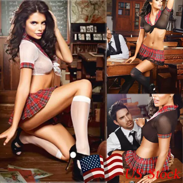 Sexy Adult School Girl Cosplay Costume Lingerie Fancy Mini Set Dress Uniform US