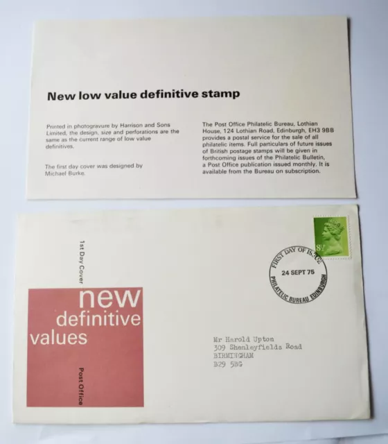 Post Office First Day Cover New Definitive Values with one 8.5p stamp 24/9/75