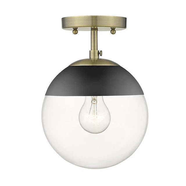 Golden Lighting Dixon 1 Light Clear Semi Flush, Aged Brass/Black - 3219-SFAB-BLK