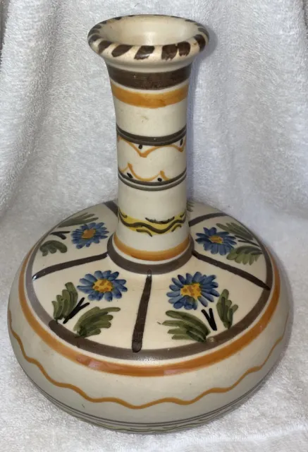 Vtg Spanish Talavera Clay Pottery BOHO Vase Mexico Floral Spain Signed Flower