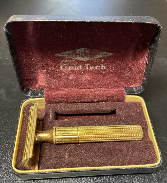 Vintage Gillette Gold Tech Vintage Safety Razor With Case - As Is
