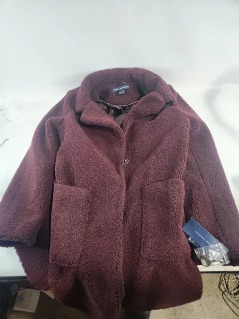 French Connection Womens Red Wine Vegan Faux Fur Coat Outerwear Large