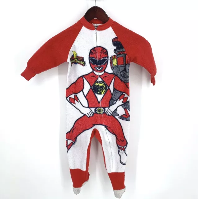 Vintage Power Rangers Pajamas Red Ranger One Piece Kids Size 4 Full Zip RARE