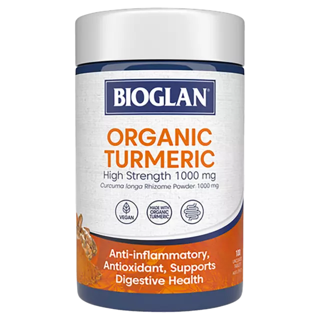 Bioglan Organic Turmeric 100 Uncoated Tablets High Strength 1000mg Vegan