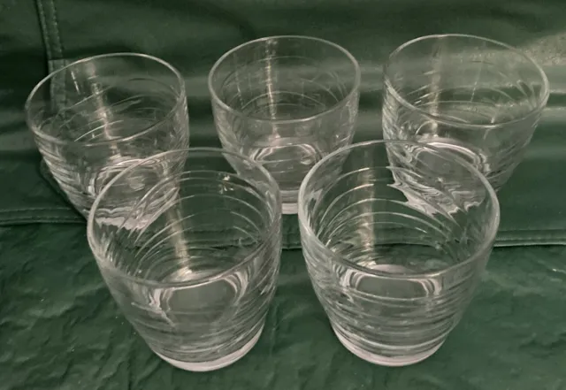 5 Vintage Heavy Thick Clear Glass Ring Ribbed Banded 6 OZ Tumbler Libbey