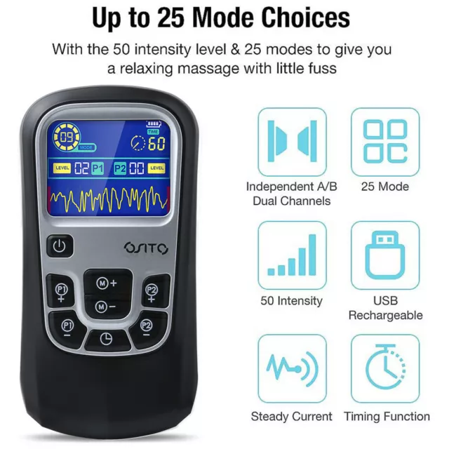 TENS EMS Machine Muscle Stimulator with Pads Electronic Massager Pain Relief OTC