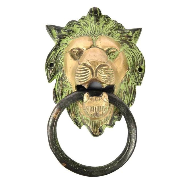 Main Crafted Vintage Style Laiton Lion Heurtoir de Porte Tête Avec Patine
