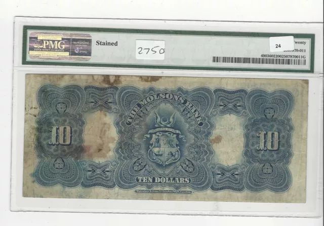 1916 The Molsons Bank $10 / 4903602 : SN# 119251 PMG VF-20 2