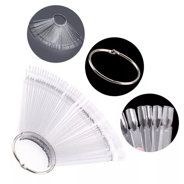 50 Clear False Nail Art Tip Sticks Display Fan DIY Polish Practice Colour Design 2