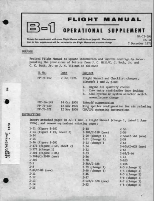 582 Page 1976 Cancelled B-1 Supersonic Heavy Bomber Flight Manual on CD