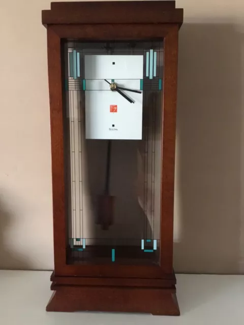 Bulova B1839 Willits Frank Lloyd Wright 14" Mantel Pendulum Clock, Walnut Finish