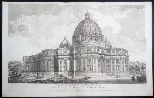 Stampa antica 1765 Basilica S. Pietro Vaticano roma Montagu Panini veduta