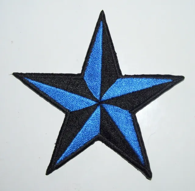 BRIGHT BLUE 1.5 inch iron on NAUTICAL STAR patch applique rockabilly punk - 124