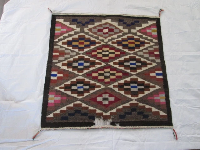 Old Native American Navajo Rug Or Weaving 32 1/2" X 32" Old Native American Navajo Rug Or Weaving 32 1/2" X 32"
