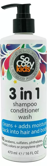 Socozy 3 in 1 Kids Shampoo + Conditioner + Body Wash (16 Fl Oz) Gentle, Hydratin