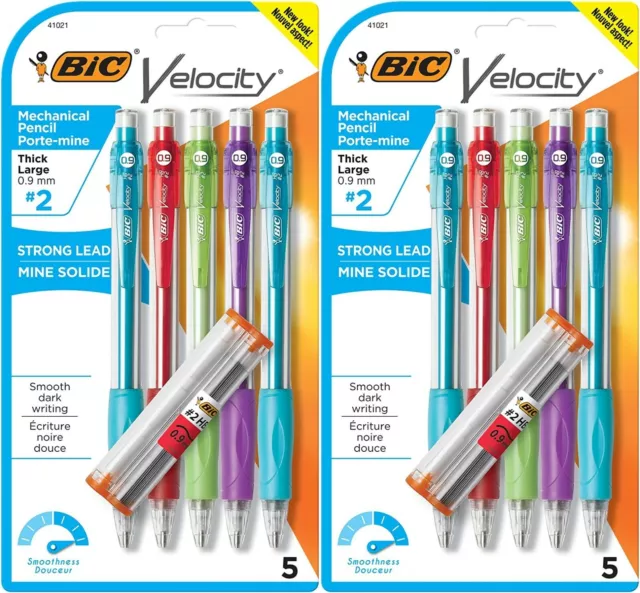 BIC Velocity Mechanical Pencil Thick Point 0.9mm #2 HB 10 Count 2