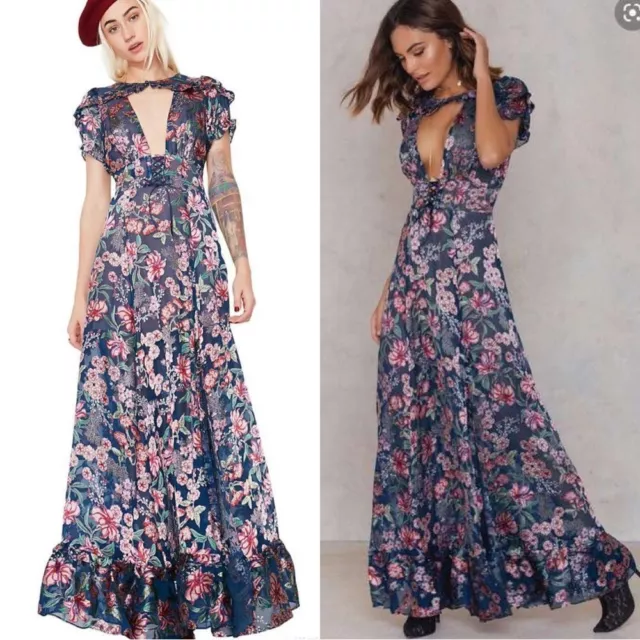 For Love and Lemons Side Split Floral Print Maxi Dress