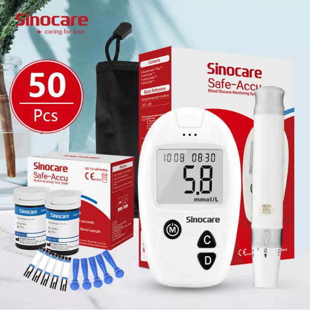 SINOCARE ACCU Blood Glucose Monitor 50 test strips OR 50/100 Strisp- FRESH DATE