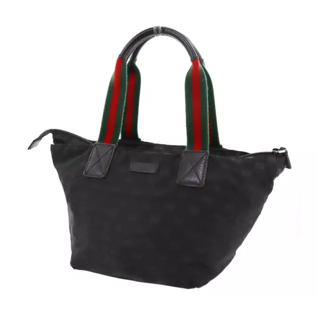 GUCCI Original GG Web Stripe Used Tote Handbag Black Canvas Italy #BZ185 S