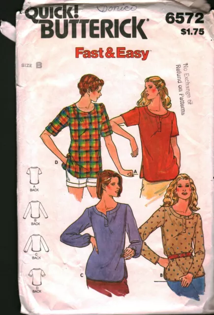 6572 Vintage Butterick SEWING Pattern Misses Very Loose Fitting Blouse Fast Easy