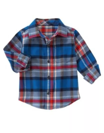 Gymboree King Of Cool Blue Plaid L/S Woven Shirt Top 18 24 2T 3T Nwt