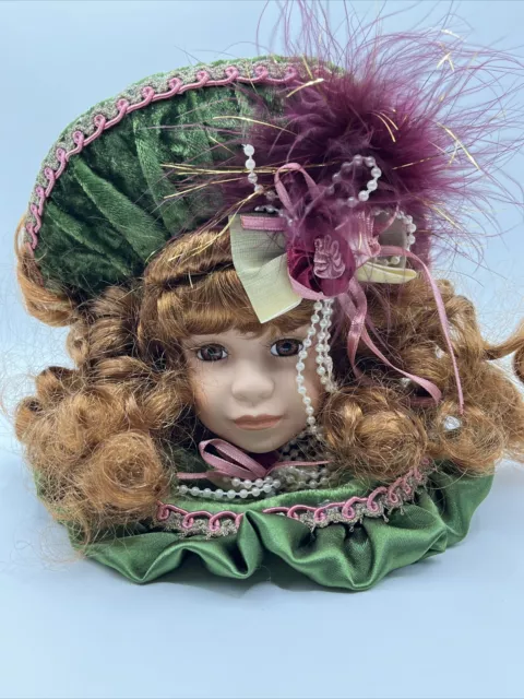 DanDee Porcelain Winter Victorian Doll Head Christmas Holiday Ornament Velvet 5"