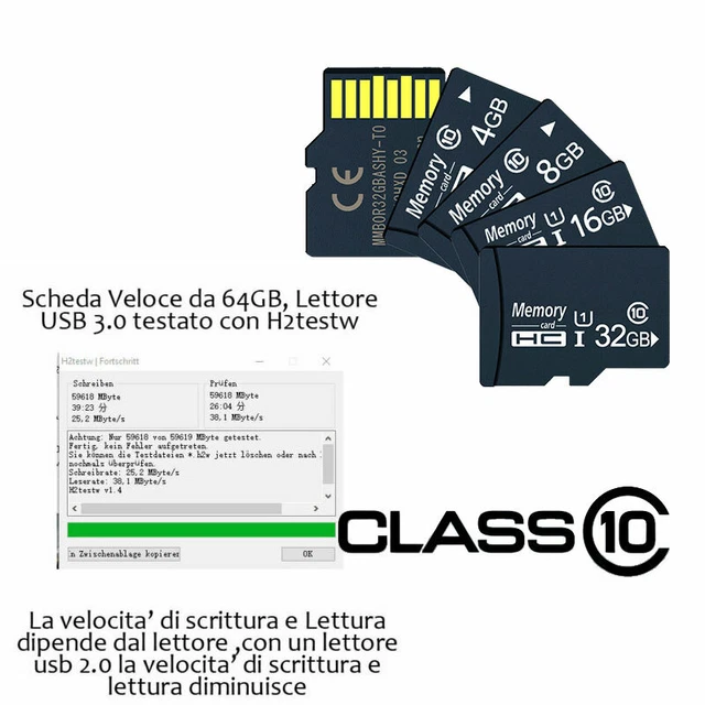 scheda di memoria TF card con Adattatore 16G 32G 64G Classe 10 per Cellulare