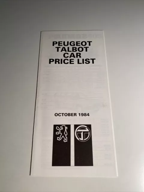 Peugeot Talbot Range Price List Brochure 1984 505 205 GTI 305 Alpine Horizon Uk