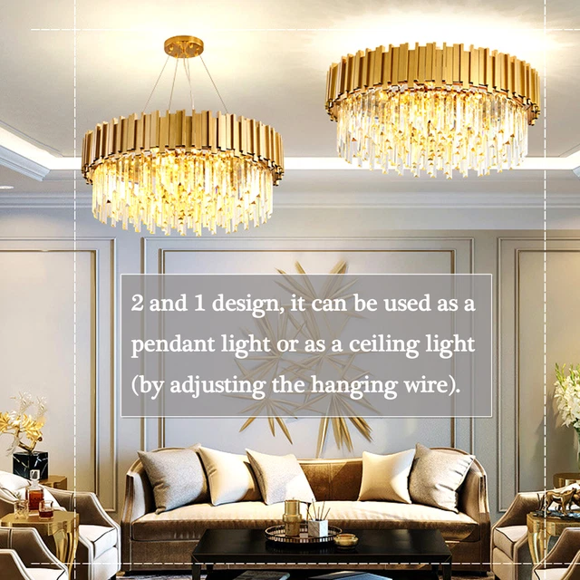 Wohnzimmer LED Deckenlampe,Luxus Kristall Kronleuchter,Mit Fernbedienung(Gold)