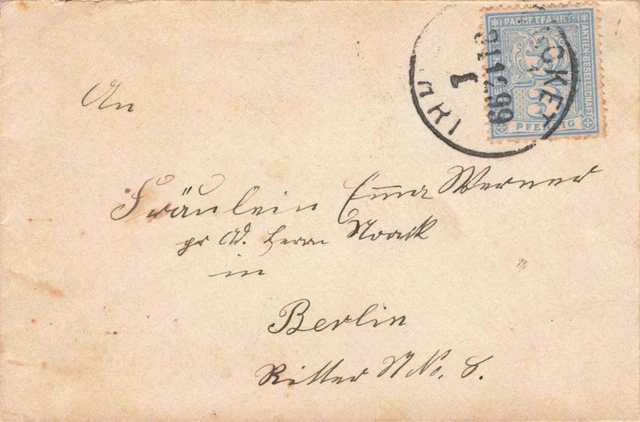 Privatpost Stadtpost Mi 56 Berlin Packetfahrt AG 3 Pfennig 31.12.1899 Brief